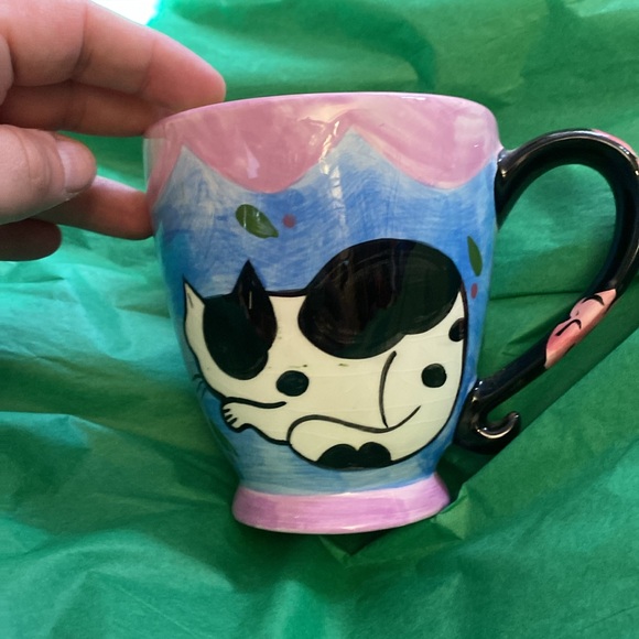 Cat Mug Vintage calico cow cat coffee mug watercolor Groovy Cat - Picture 2 of 7